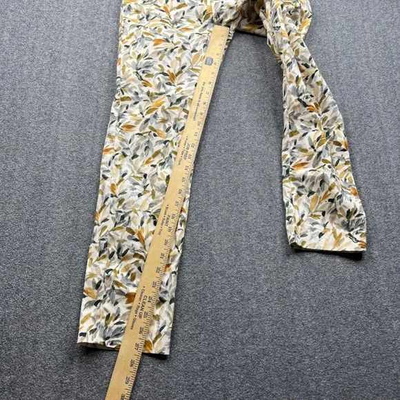 Zara Basic Pants Womens 4 Yellow Leaf Print Slim Ankle Chino Trousers Cotton - Picture 5 of 16